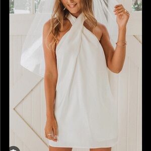 Show Me Your Mumu Jasmine Halter Mini Dress in Ivory